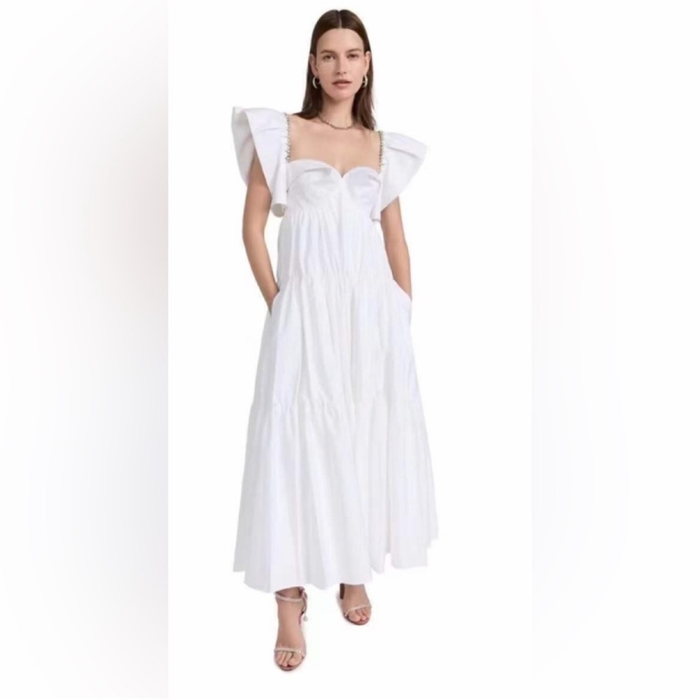 AREA Crystal Trim Poplin Midi Dress